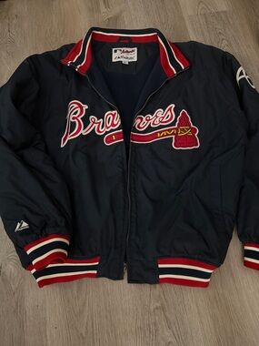 Majestic Navy Men’s Braves Jacket with Red & White Trim Size XL